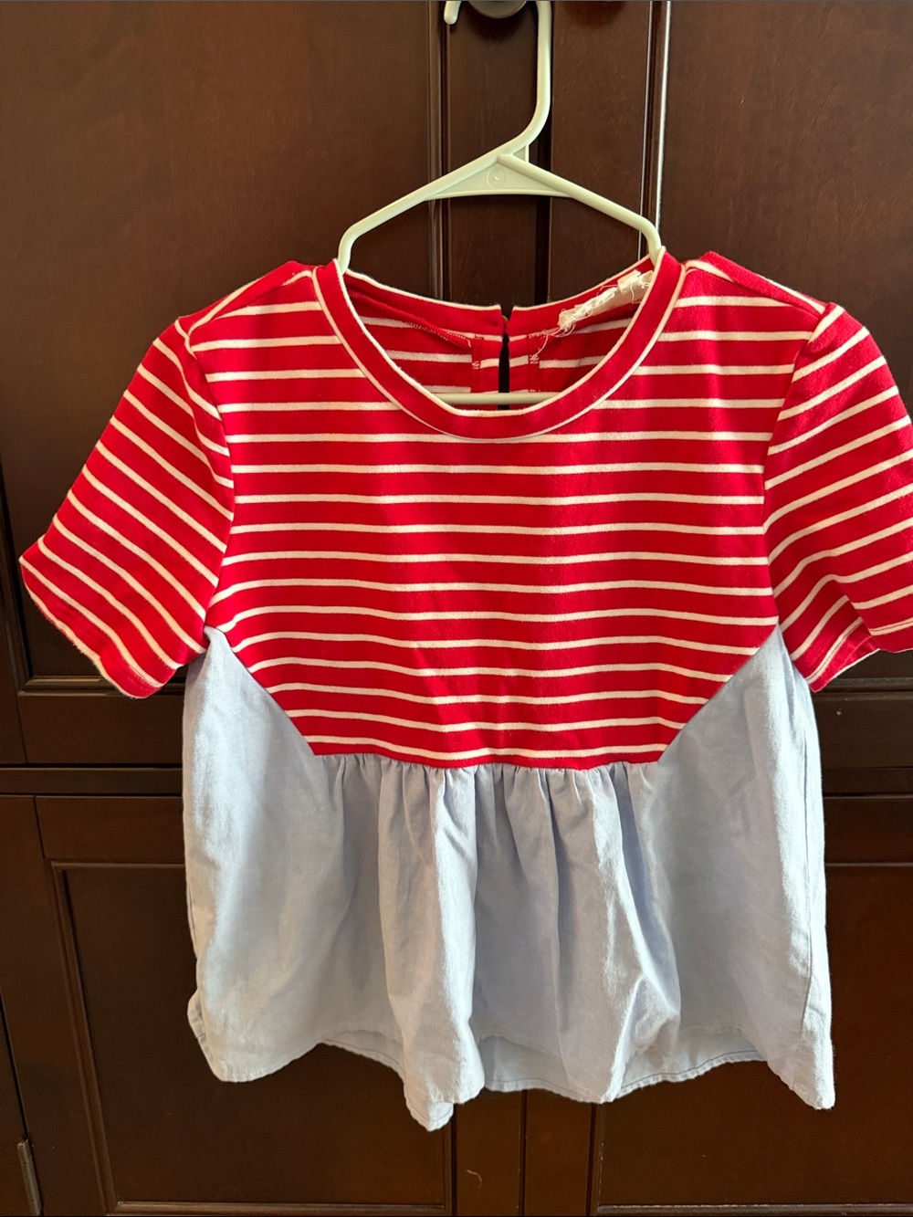Anthropologie Red & Light Blue Striped Peplum Tee